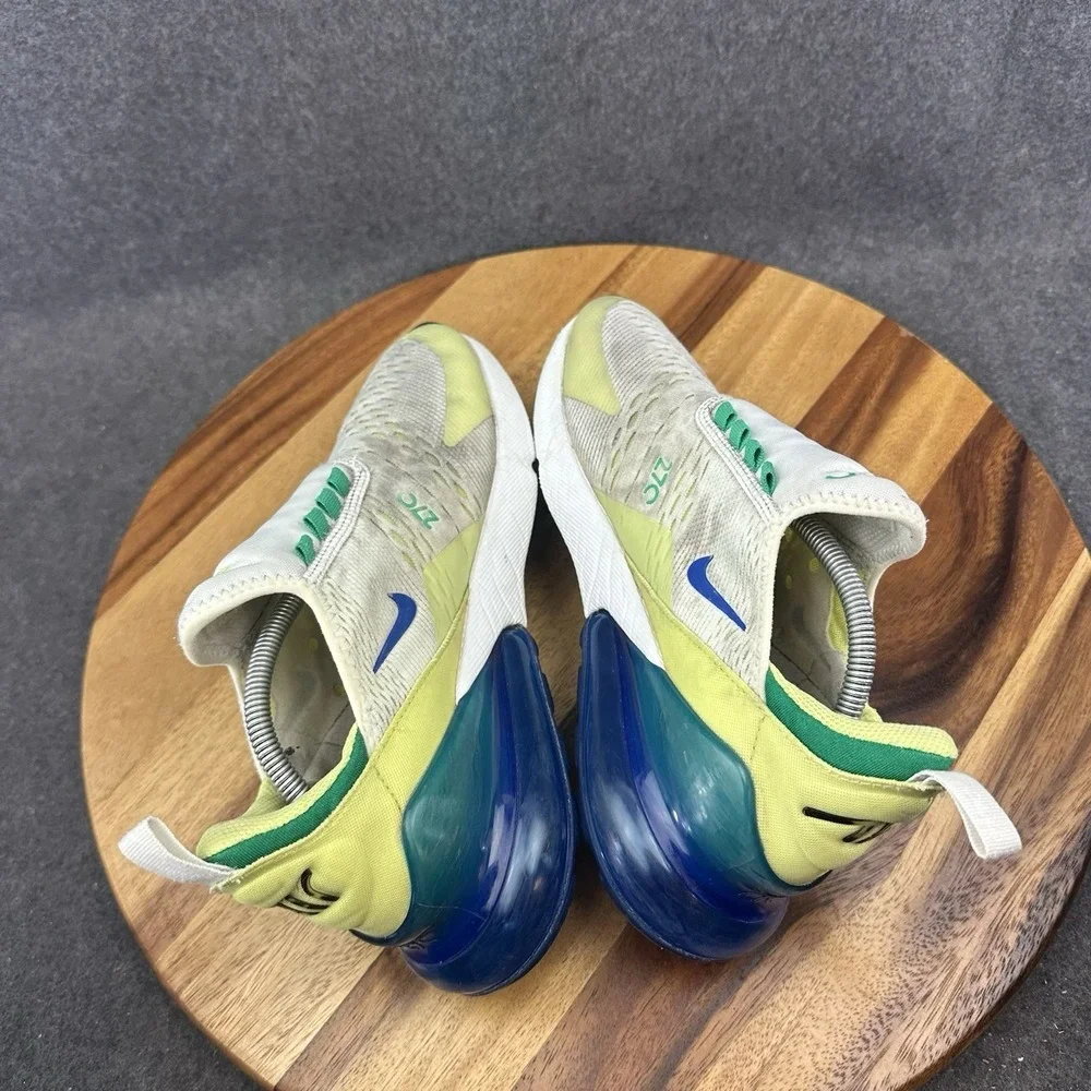 Nike Air Max 270 Shoes Youth Size 7Y White Volt Blue Mesh Sneakers‎ FN6982-100